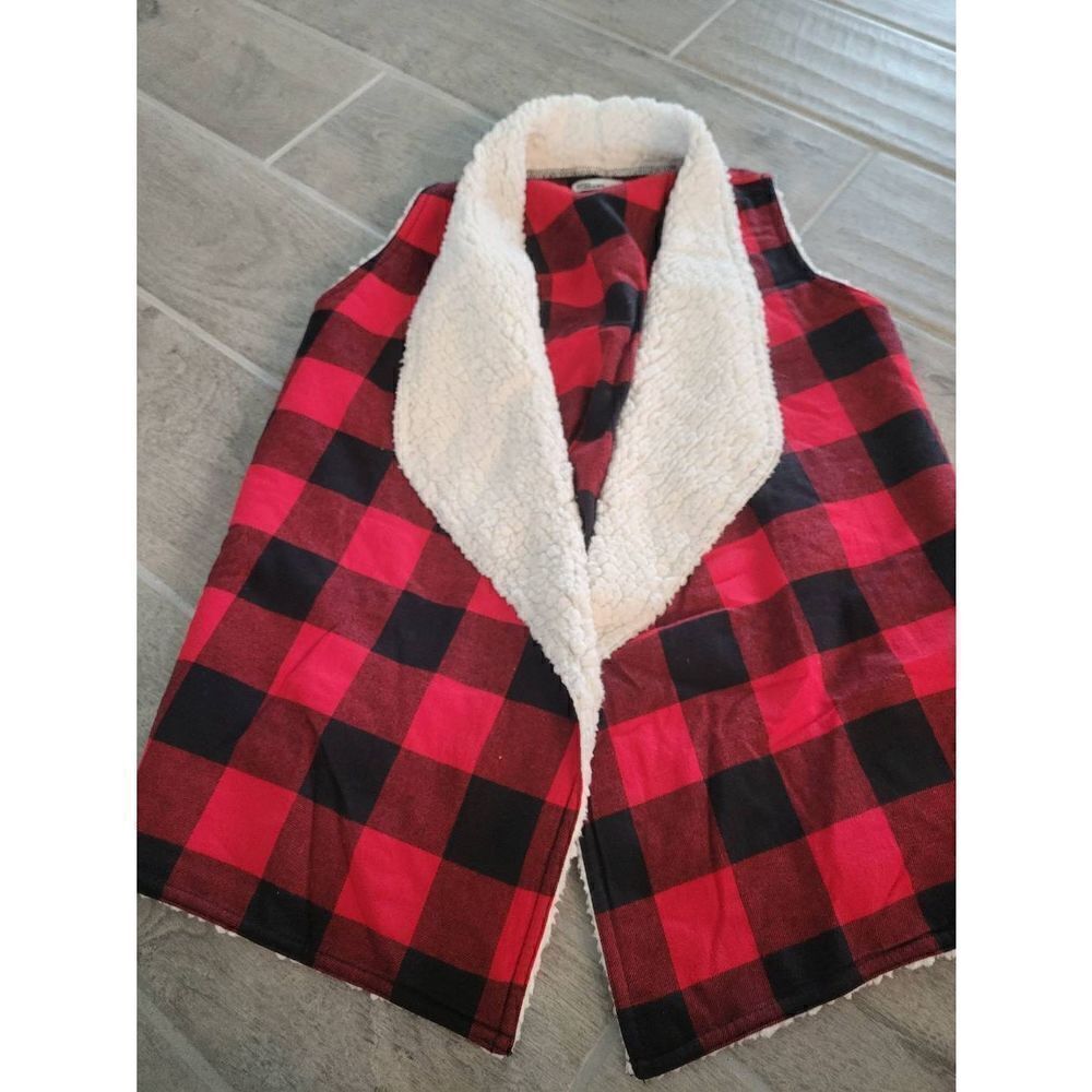 Epic Threads Buffalo Check Sleeveless‎ Vest Cardigan Red and Black Girls Medium